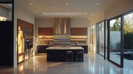 Minimalist kitchen design, featuring modern appliances and sleek cabinetry