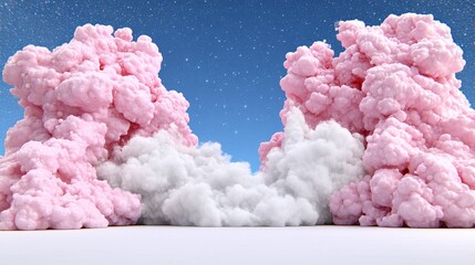 Pink and White Clouds against a Night Sky with Stars Background