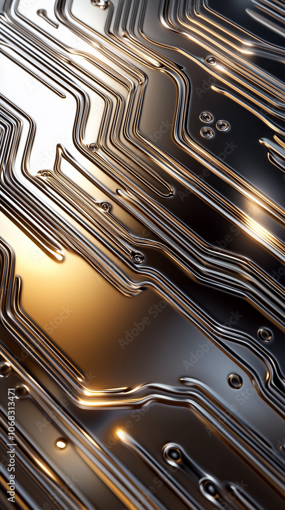 Poster the intricate circuitry reflects light and showcases its metallic features, highlighting the complex