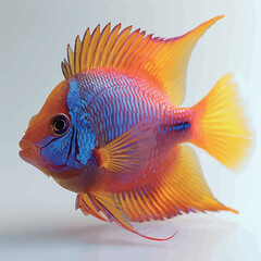 Fototapeta premium close up of a colorful discus fish isolated on a white background 