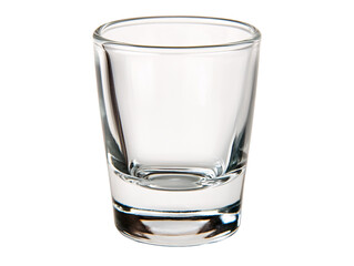 a clear shot glass with a white background