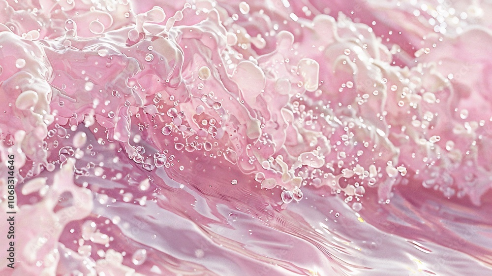 Aufkleber close up abstract texture of pink liquid splashing, creating a wave of bubbles and swirls.