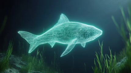 Discover how a holographic fish swims gracefully beneath the ocean waves in stunning 3d visualization