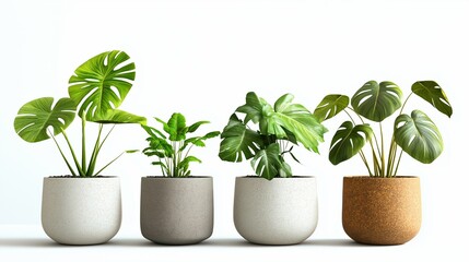 Fototapeta premium collection of indoor mini plants potted Monstera isolated on white background