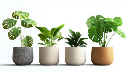Obraz premium collection of indoor mini plants potted Monstera isolated on white background