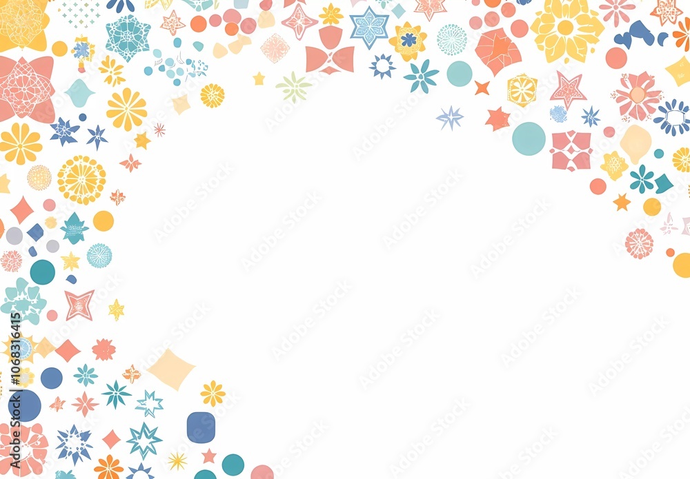 Fototapete a flat vector illustration of colorful islamic geometric patterns on a white background, with the le