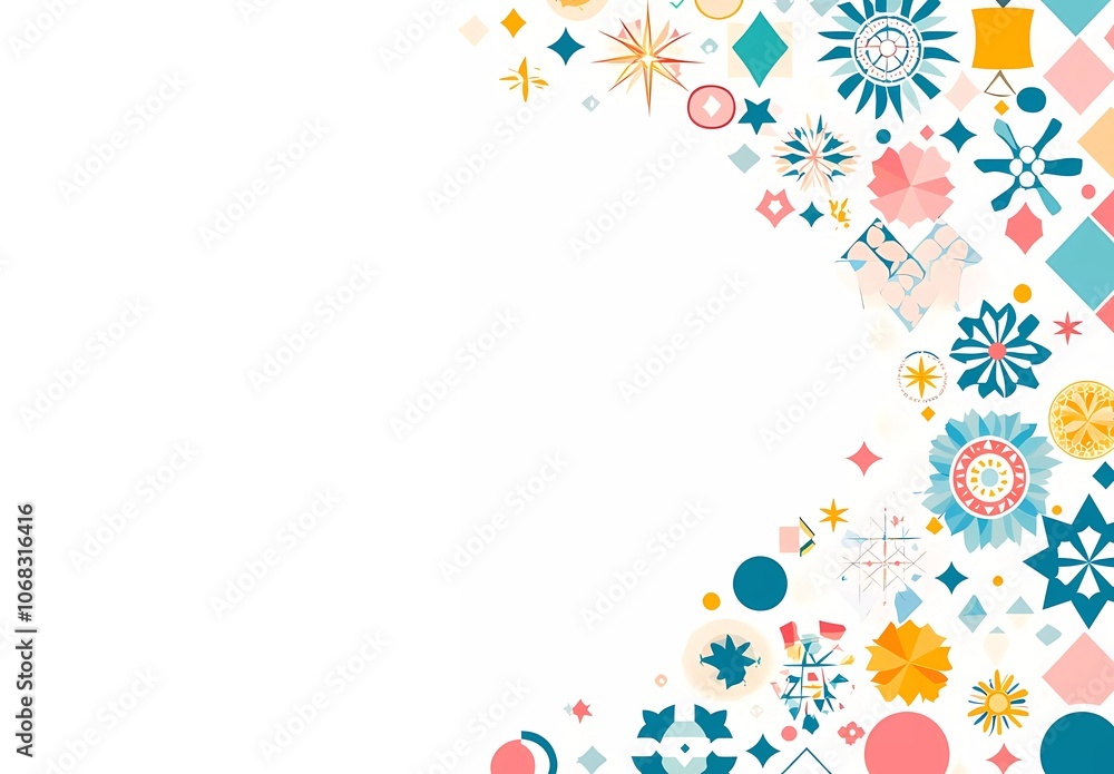 Fototapete a flat vector illustration of colorful islamic geometric patterns on a white background, with the le