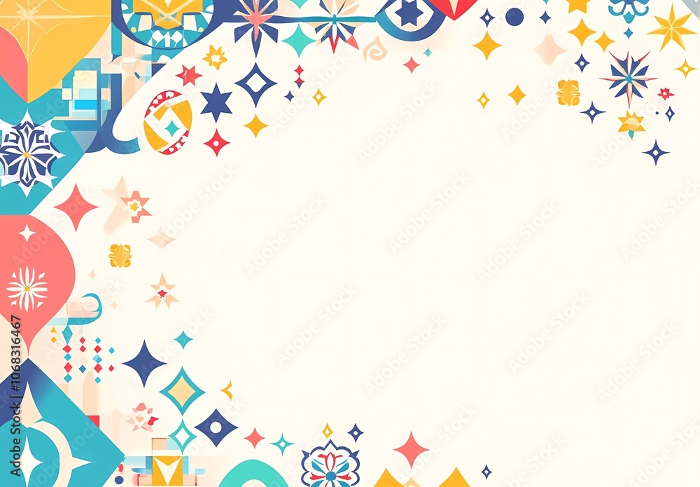Fototapete a flat vector illustration of colorful islamic geometric patterns on a white background, with the le