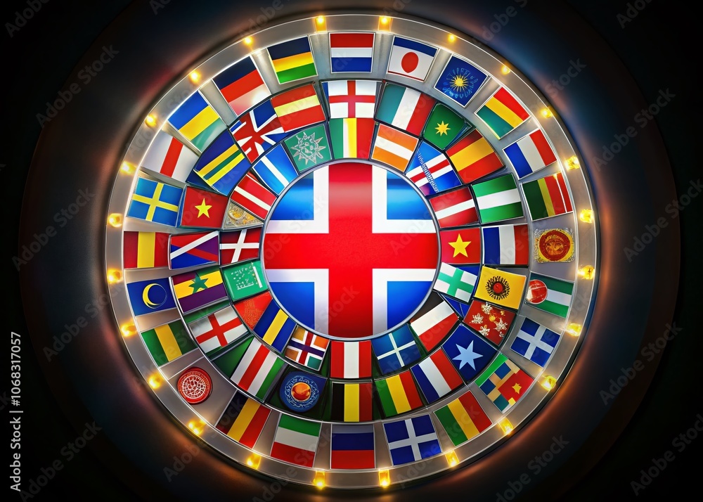 Poster collection of 48 european country flags in a circular design on transparent background - vector icon
