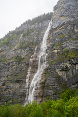 Lauterbrunnen, Village in Switzerland, in the Swiss Alps, Beautiful Valley with rocky cliffs and Waterfalls, Known as the Land of 72 Waterfalls