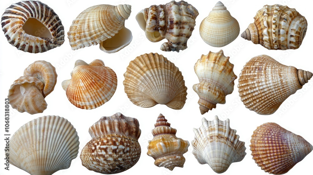 Poster variety of unique seashells in different patterns