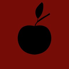 Stencil of a black apple on a brown background. Illustration of an apple on a cinnamon background.