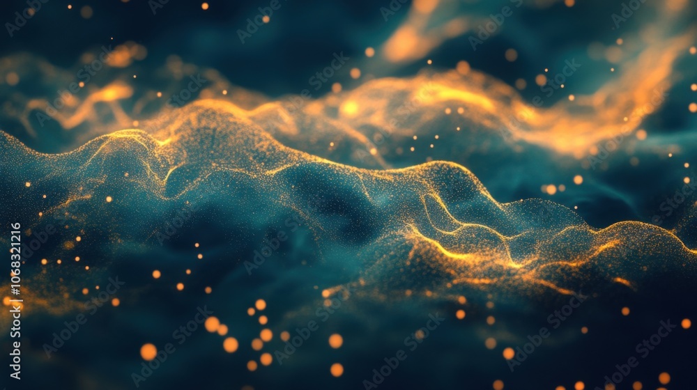 Poster digital cloud glowing particles represents cloud computing integration