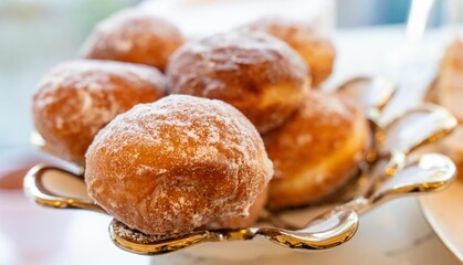 Powdered Donuts on Silver Platter