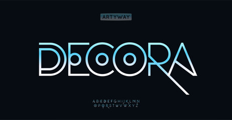 Linear geometric alphabet, sleek outline letters, extraterrestrial font for upscale logo, minimal headline, ornamental geometrical typographic design. Abstract decorative typeface. Vector typeset.