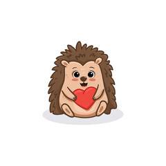hedgehog with red  heart. Cute cartoon hedgehog isolated on white background. Postcard for Valentine's Day. Vector illustration © Alina