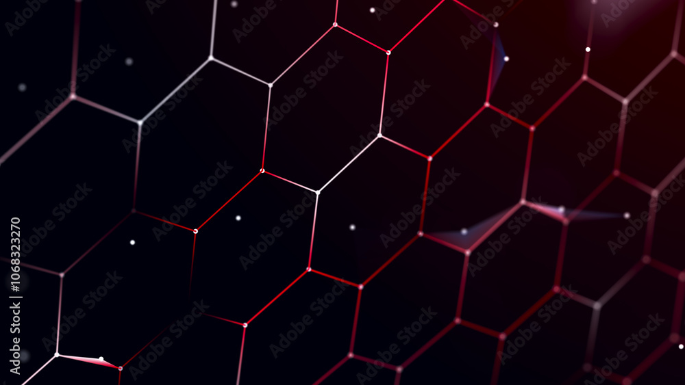 Poster technology background. honeycomb concept. big data. hexagonal space with connected dots and lines. 3