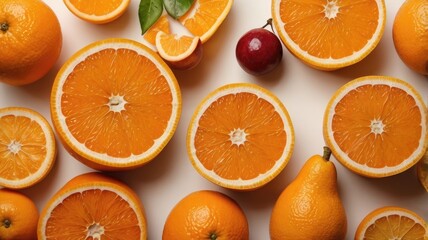 Closeup of fresh Orange top view fruit background