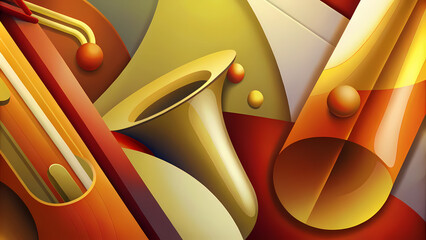 Jazz brass instruments in warm abstract composition