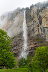 Lauterbrunnen, Village in Switzerland, in the Swiss Alps, Beautiful Valley with rocky cliffs and Waterfalls, Known as the Land of 72 Waterfalls