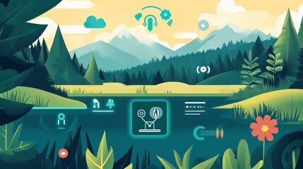 Naklejka premium Nature and Technology Integration - A Serene Landscape with Digital Elements