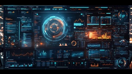Fototapeta premium Futuristic Digital Interface with Data Visualizations and Graphical Representations