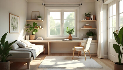 Obraz premium Rustic Charm: Bedroom and Study Room Decor with Wooden Elements