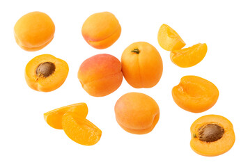apricot fruits with slices isolated on white background. clipping path