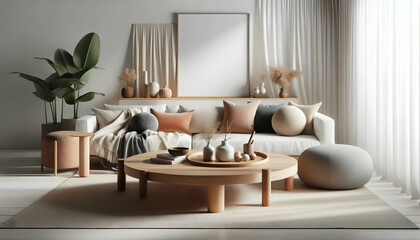 2 Highlight a minimalist coffee table with simple design and natural materials against a white backg2