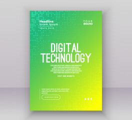 Poster brochure cover banner presentation layout template, Technology digital futuristic internet network connection green blue background, Abstract cyber future tech communication Ai big data science