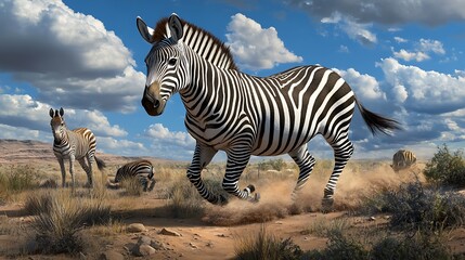 Obraz premium Quagga Zebra trots peacefully in an open field.