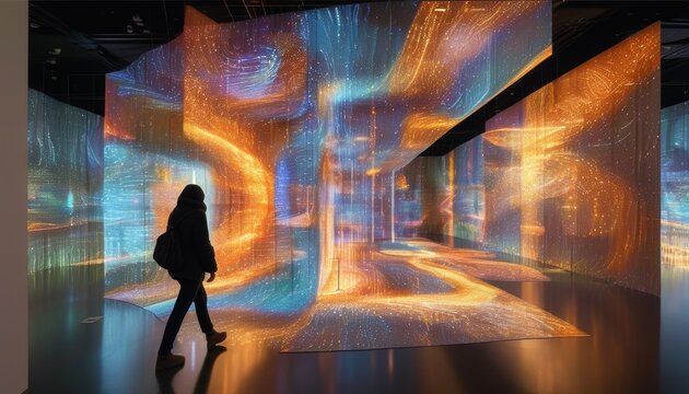Exploring immersive sensory art installations at a contemporary exhibit in a vibrant, interactive space