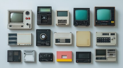  Collection of vintage electronics including computers, televisions, and cassette players, showcasing evolution of technology with retro charm.