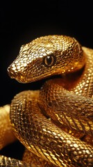 Fototapeta premium Golden snake sculpture: intricate details and lifelike realism