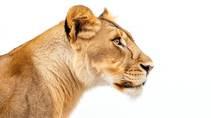 Obraz premium Side Profile of a Lioness Against White Background