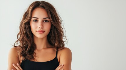 Fototapeta premium Woman with Wavy Hair and Natural Makeup Portrait
