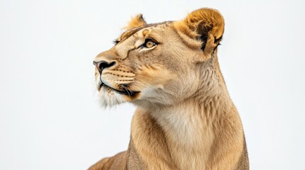 Obraz premium Majestic Lioness Portrait on White Background