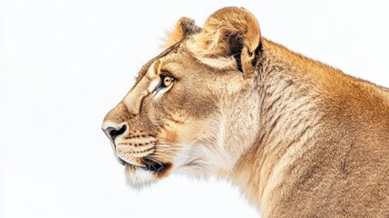 Obraz premium Majestic Lioness Profile on White Background