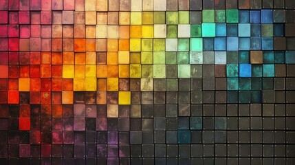 Fototapeta premium Vibrant Color Palette Arrangement of Small Squares