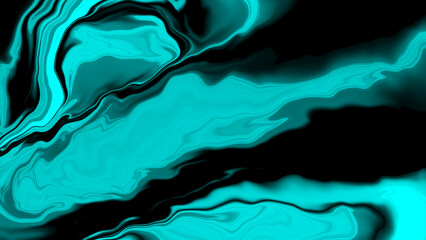Abstract background with flowing, turquoise and black liquid.