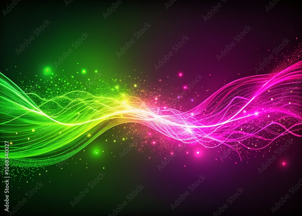 Poster dynamic electric pink and neon green particle lines create a visually engaging scene with copy space