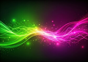 Dynamic Electric Pink and Neon Green Particle Lines Create a Visually Engaging Scene with Copy Space for Creative Design and Marketing, Perfect for Digital Backgrounds and Visual Art