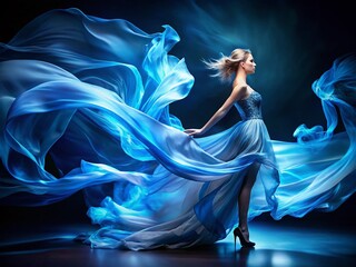 Dynamic Fashion Photography of Blue Color Animation Glowing in Motion Against a Black Background for Stylish and Modern Aesthetic Visuals