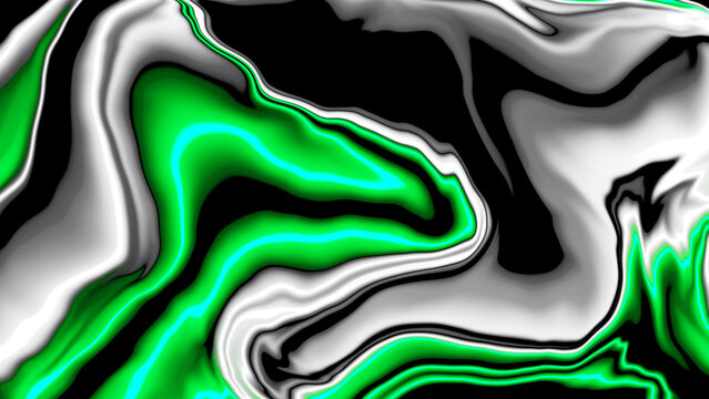 Abstract green, white, black, and blue swirling pattern.