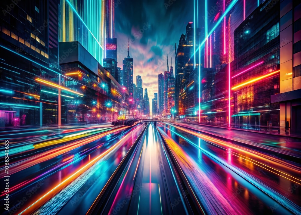 Poster dynamic long exposure visuals of static and noise glitch transitions in a futuristic digital aesthet