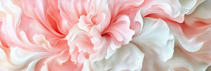 Fototapeta premium A carnation with soft pink and white petal swirls, each one flowing into the next, creating a pastel watercolor effect
