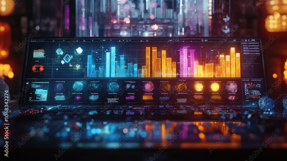 Poster futuristic data visualization with colorful charts