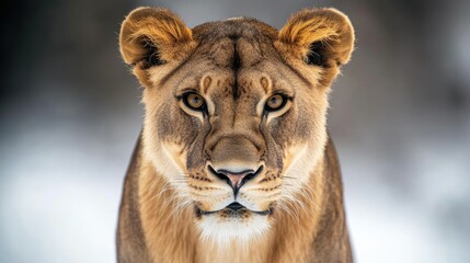 Obraz premium Majestic Lioness Portrait in Snowy Landscape
