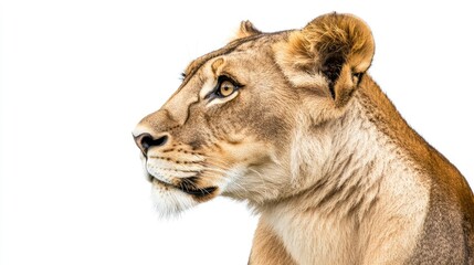 Obraz premium Majestic Lioness in Profile on White Background