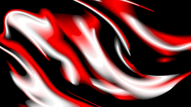 Red and white abstract flowing lines on black background.